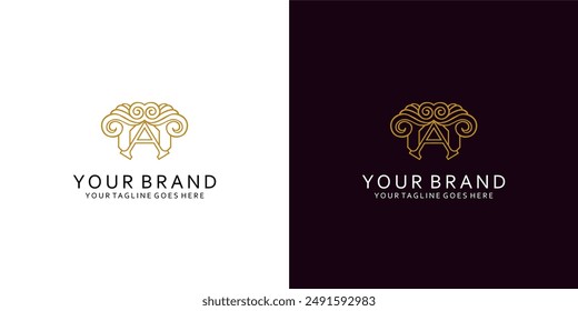 A modern monogram logo with the letter A which has classic line ornaments and gives an elegant impression