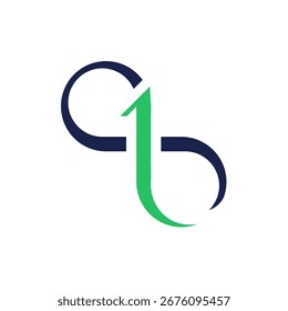 Logotipo monograma moderno com número 1 e letra B em cores azuis e verdes, design criativo para identidade de marca