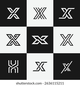 Modern monogram logo set featuring letter X in minimal and clean styles. Ideal for branding, tech identity, business visuals, and professional digital design use.