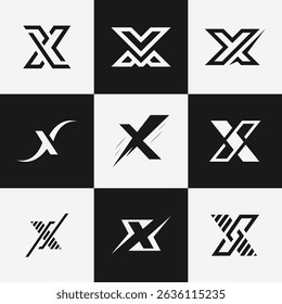 Modern monogram logo set with letter X in minimal flat design style. Perfect for branding, creative identity, business visuals, and professional graphic templates.