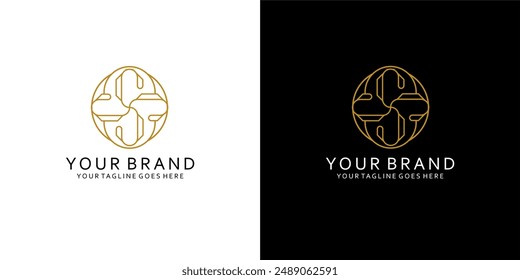 Un logotipo de monograma moderno que tiene Elementos monoline que dan la impresión de limpieza, simplicidad y elegancia