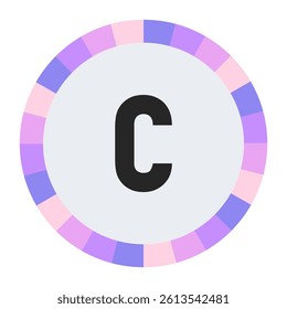 Modern Monogram lowercase Letter c in Black with Soft Pastel Pink and Blue Circular Frame on Light Gray