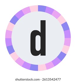 Modern Monogram lowercase Letter d in Black with Soft Pastel Pink and Blue Circular Frame on Light Gray