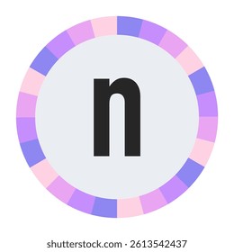 Modern Monogram lowercase Letter n in Black with Soft Pastel Pink and Blue Circular Frame on Light Gray