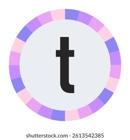 Modern Monogram lowercase Letter t in Black with Soft Pastel Pink and Blue Circular Frame on Light Gray