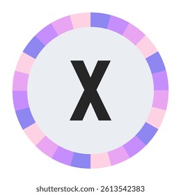 Modern Monogram lowercase Letter x in Black with Soft Pastel Pink and Blue Circular Frame on Light Gray