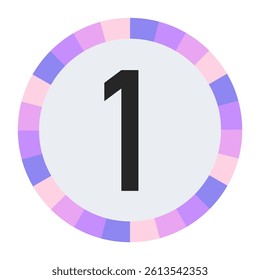 Modern Monogram number “1” in Black with Soft Pastel Pink and Blue Circular Frame on Light Gray