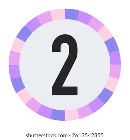 Modern Monogram number “2” in Black with Soft Pastel Pink and Blue Circular Frame on Light Gray