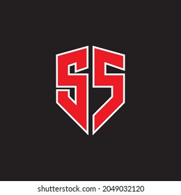 Modern Monogram S, 5, S5 or S and S logo letters, simple, sporty, shield shape, red with white outline on a black background	

