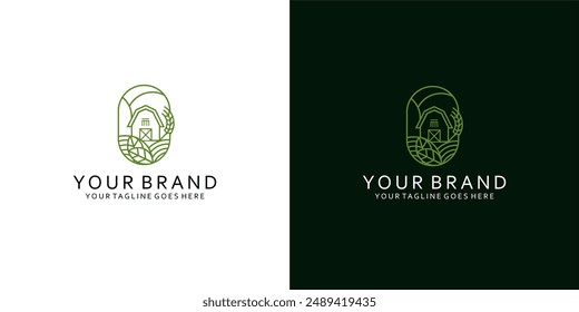 Un moderno logotipo monoline que tiene Elementos gráficos de un granero de granja que da la impresión de limpieza, sencillez y elegancia