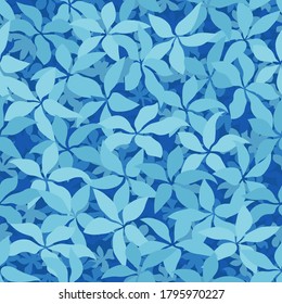 Modern monotone sky blue leaves with foliage pattern background. Seamless pattern Vector for fashion textile and prints. Like camouflage styled clothing