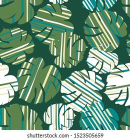 Modern monstera leaves seamless pattern. Creative botanical leaf backdrop. Design for fabric, textile print, wrapping paper. Vector illustration