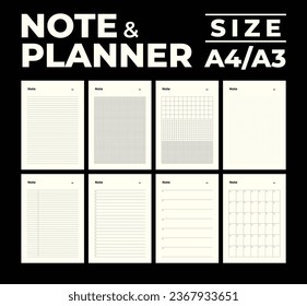 Modern monthly note and planner, A4-A3 size.
