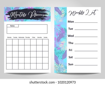 Modern Monthly planner and Weekly list template design. Vector illustration