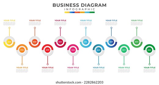 Modern Monthly Timeline Diagram with circle map concept