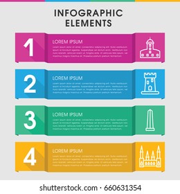 Modern monument infographic template. infographic design with monument icons includes castle. can be used for presentation, diagram, annual report, web design.
