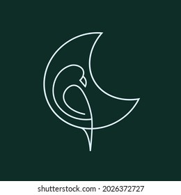 Modern Moon Bird Logo Vector template. Minimal elegant moon bird line art logo icon design.