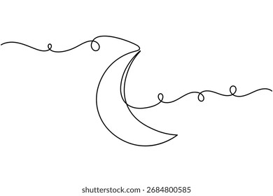 Modern moon continuous one line drawing minimalist creative greeting card outline vector illustration