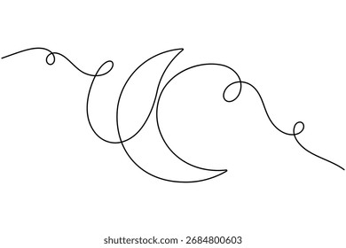 Modern moon continuous one line drawing minimalist creative greeting card outline vector illustration