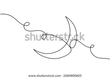 Modern moon continuous one line drawing minimalist creative greeting card outline vector illustration