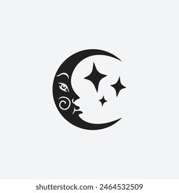Modern Moon with Face Logo