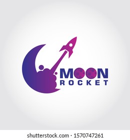 modern moon rocket logo. blue and purple logo