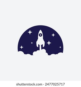 Luna moderna con Ilustración vectorial de logotipo de cohete