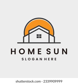 Modern morning Sun with house logo design template