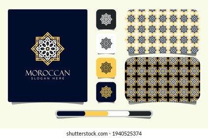 Modern Moroccan Ornament Logo Template with Pattern. Moroccan Arabian Logo Pattern. Sacred Outline Geometric. Logo can be used for Luxury Brands, Beauty Studio, Shops, Stores, Boutiques, and fashions