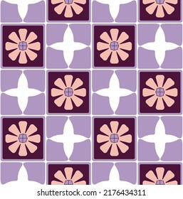 Modern Moroccan Style Floral Geometric Retro Tile Seamless Pattern Trendy Fashion Pattern Chic Colors Perfect for Allover Fabric Print or Wrapping Paper Lilac Purple Tones