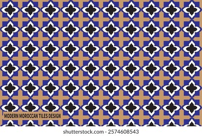 Modern Moroccan Tiles Pattern Design on Black and Brown Colour Background