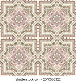 Modern moroccan zellige tile seamless rapport. Ethnic geometric vector elements. Coverlid print design. Stylish moroccan zellige tilework recurrent pattern. Interior decoration print.