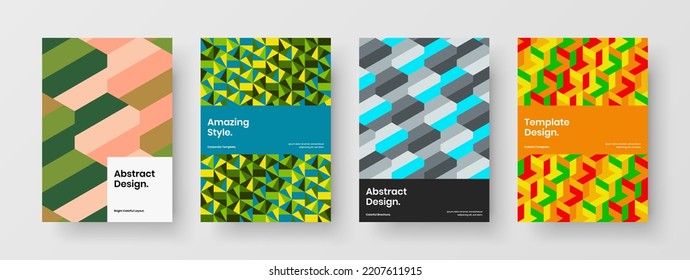 Modern mosaic hexagons annual report illustration bundle. Unique poster A4 vector design template collection.