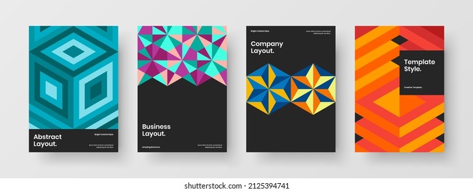 Modern mosaic hexagons cover concept set. Colorful placard design vector illustration composition.