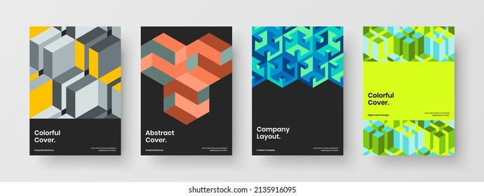 Modern mosaic hexagons front page concept set. Premium company identity vector design layout bundle.