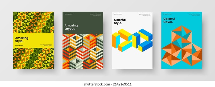 Colección de concepto de hexágonos de mosaico moderna en primera página. Conjunto único de diseño de vectores de portada corporativa.