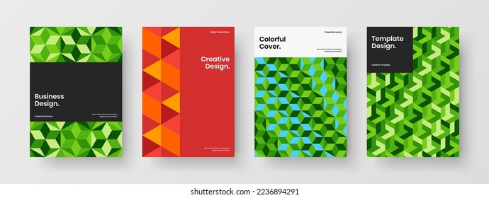 Modern mosaic hexagons poster concept composition. Fresh postcard A4 design vector illustration collection.