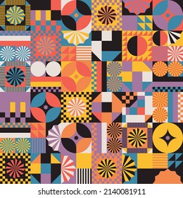 Arte moderno de patrones de mosaico hecho con formas geométricas abstractas y diversas formas de color. Elementos de diseño de gráficos digitales para afiches, portadas, arte, presentación, impresiones, tela, papel pintado, etc.