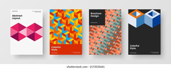 Modern mosaic pattern cover illustration set. Simple flyer A4 vector design template collection.