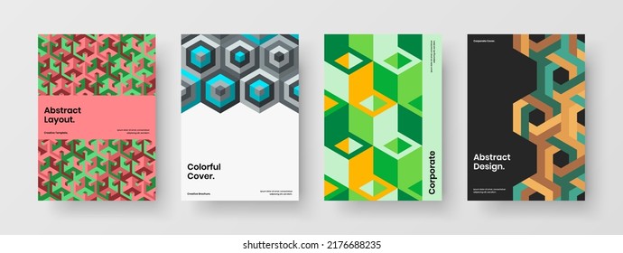 Modern mosaic pattern journal cover illustration set. Minimalistic postcard A4 vector design concept collection.