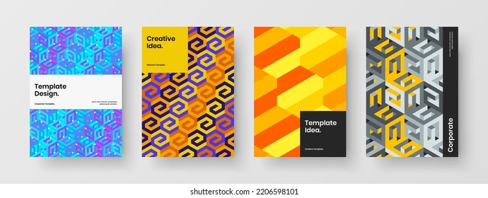 Modern mosaic pattern presentation concept set. Vivid corporate cover vector design illustration bundle.