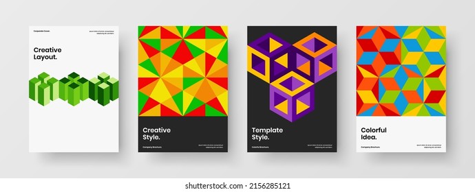 Modern mosaic shapes company identity layout bundle. Fresh magazine cover vector design illustration collection.