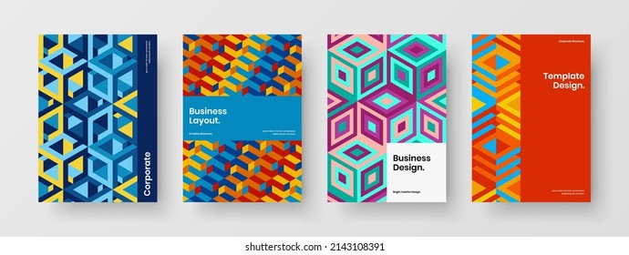 Modern mosaic shapes corporate brochure layout composition. Unique magazine cover vector design template bundle.