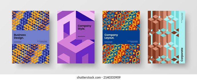 Modern mosaic shapes front page layout set. Amazing flyer A4 design vector concept bundle.