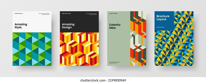 Modern mosaic tiles banner layout set. Multicolored postcard A4 design vector concept bundle.