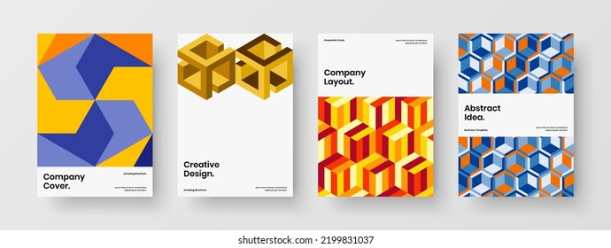 Modern mosaic tiles handbill concept set. Clean banner A4 design vector illustration bundle.
