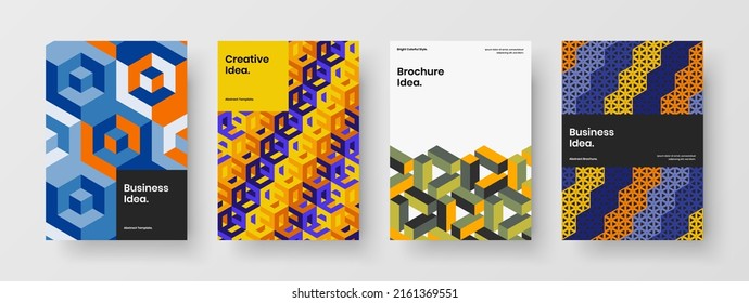 Modern mosaic tiles handbill template composition. Multicolored annual report design vector concept bundle.