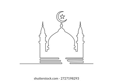 Icono de mezquita moderna dibujo continuo de una línea de ilustración minimalista de contorno