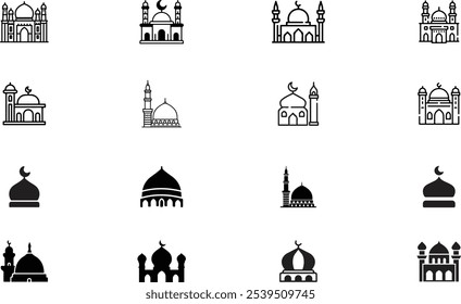 Icono de mezquita moderna. Ilustración simple del icono moderno del Vector de la mezquita para el Diseño web aislado en el fondo blanco. Diseño de icono de masjid en illustator 10