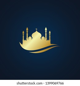 Modern Mosque Moslem Icon Vector Gold Dark Background For All business company greeting with luxury high end look

